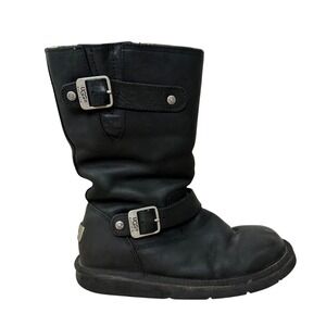 UGG Australia Kensington Moto Boots Women's US 7 Black Leather Buckle Sheepskin